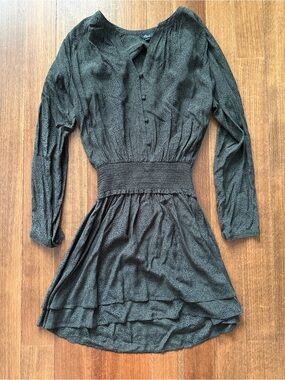 Rails Jasmine Olive Speckled Long-Sleeve Smocked-Waist Tiered Dress